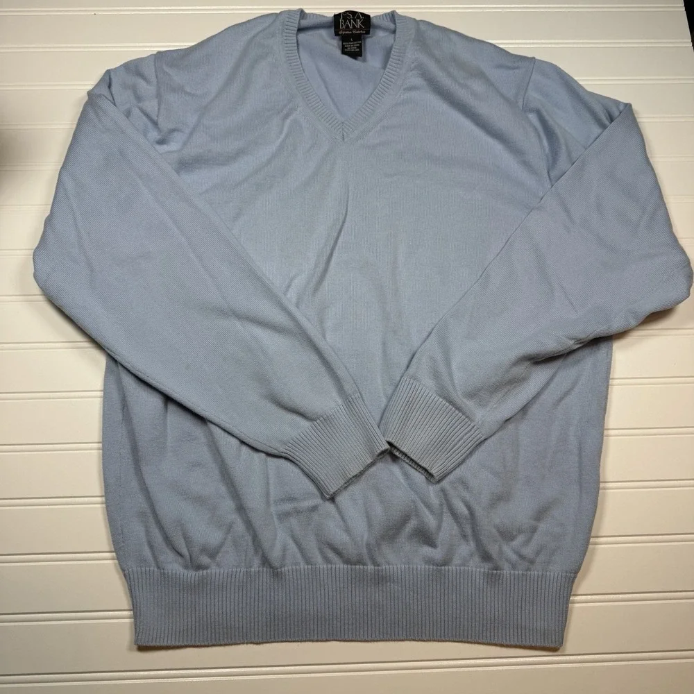 Jos A Bank Signature Collection V-Neck Sweater Men's Large Blue Pima Cotton‎ GUC